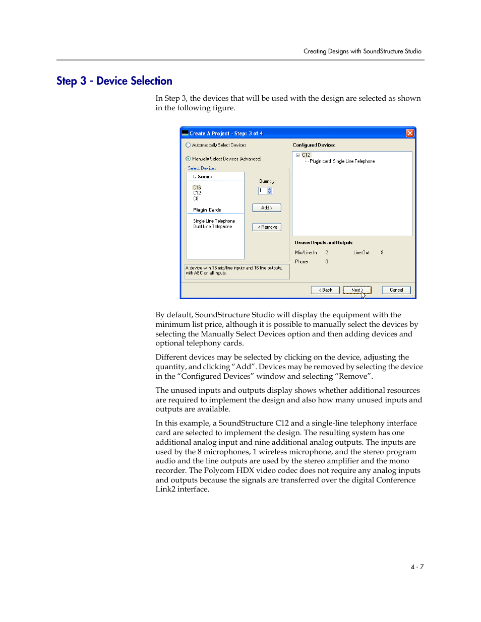 Step 3 - device selection, Step 3 - device selection –7 | Polycom C16 User Manual | Page 75 / 492