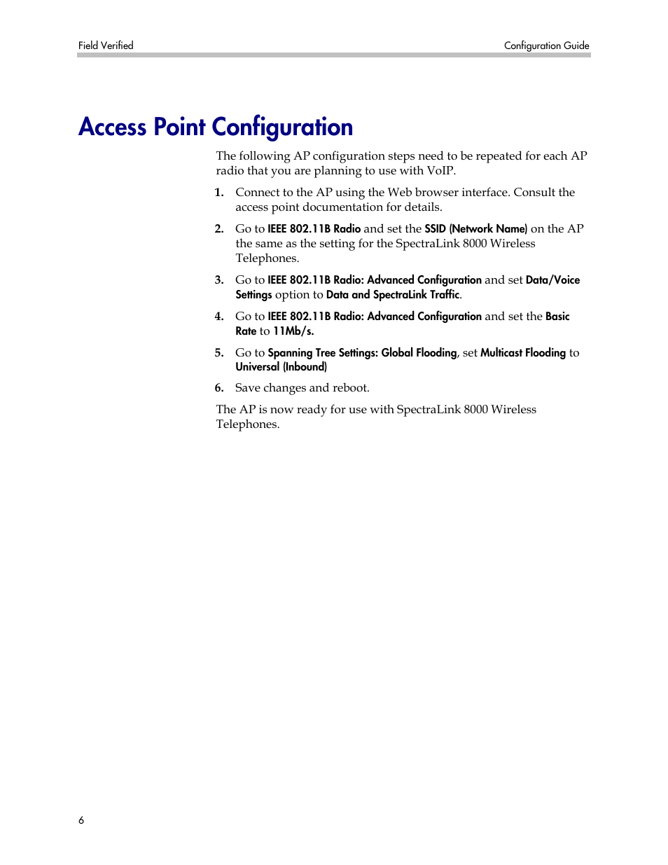 Access point configuration | Polycom INTERMEC WA21 User Manual | Page 6 / 6