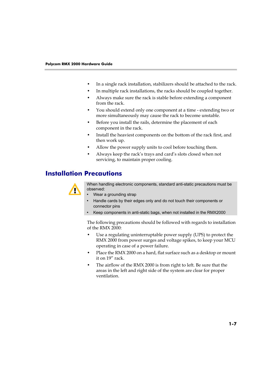 Installation precautions, Installation precautions -7 | Polycom DOC2558B User Manual | Page 13 / 45