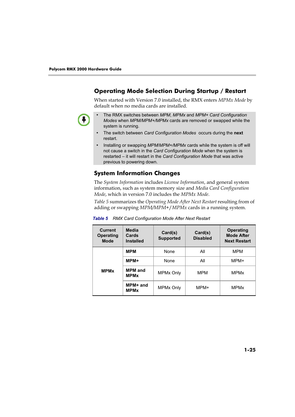 Operating mode selection during startup / restart, System information changes | Polycom DOC2558B User Manual | Page 31 / 45