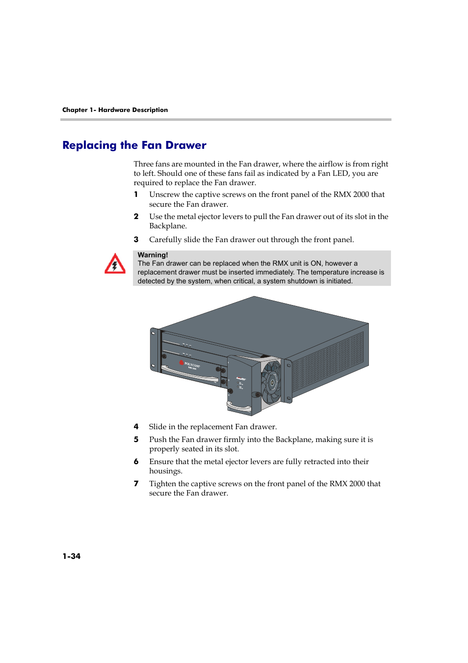 Replacing the fan drawer, Replacing the fan drawer -34 | Polycom DOC2558B User Manual | Page 40 / 45