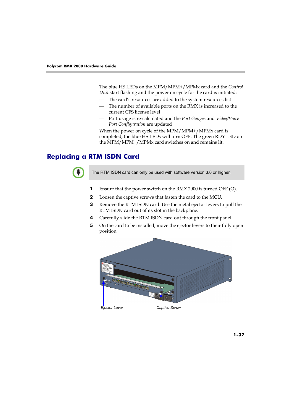 Replacing a rtm isdn card, Replacing a rtm isdn card -37 | Polycom DOC2558B User Manual | Page 43 / 45