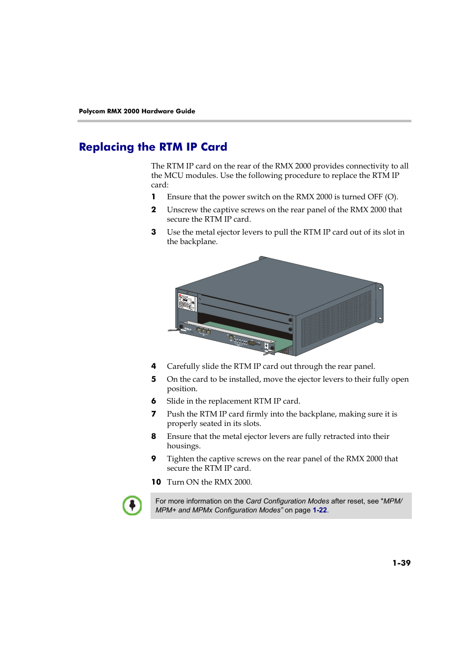 Replacing the rtm ip card, Replacing the rtm ip card -39 | Polycom DOC2558B User Manual | Page 45 / 45