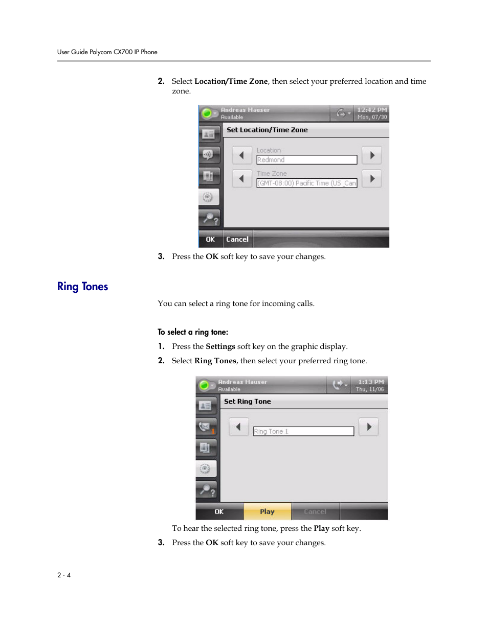 Ring tones, Ring tones –4 | Polycom CX700 User Manual | Page 22 / 62