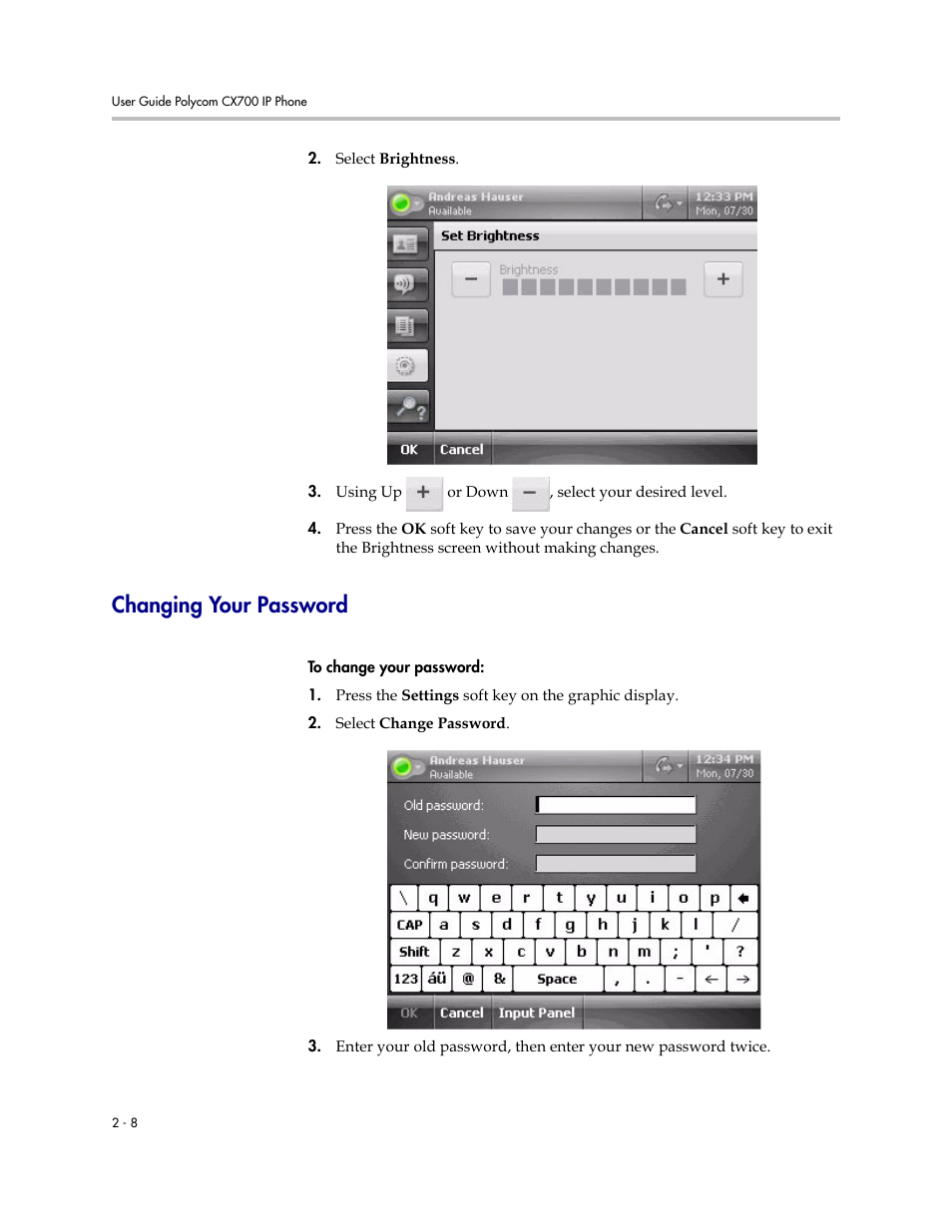 Changing your password, Changing your password –8 | Polycom CX700 User Manual | Page 26 / 62