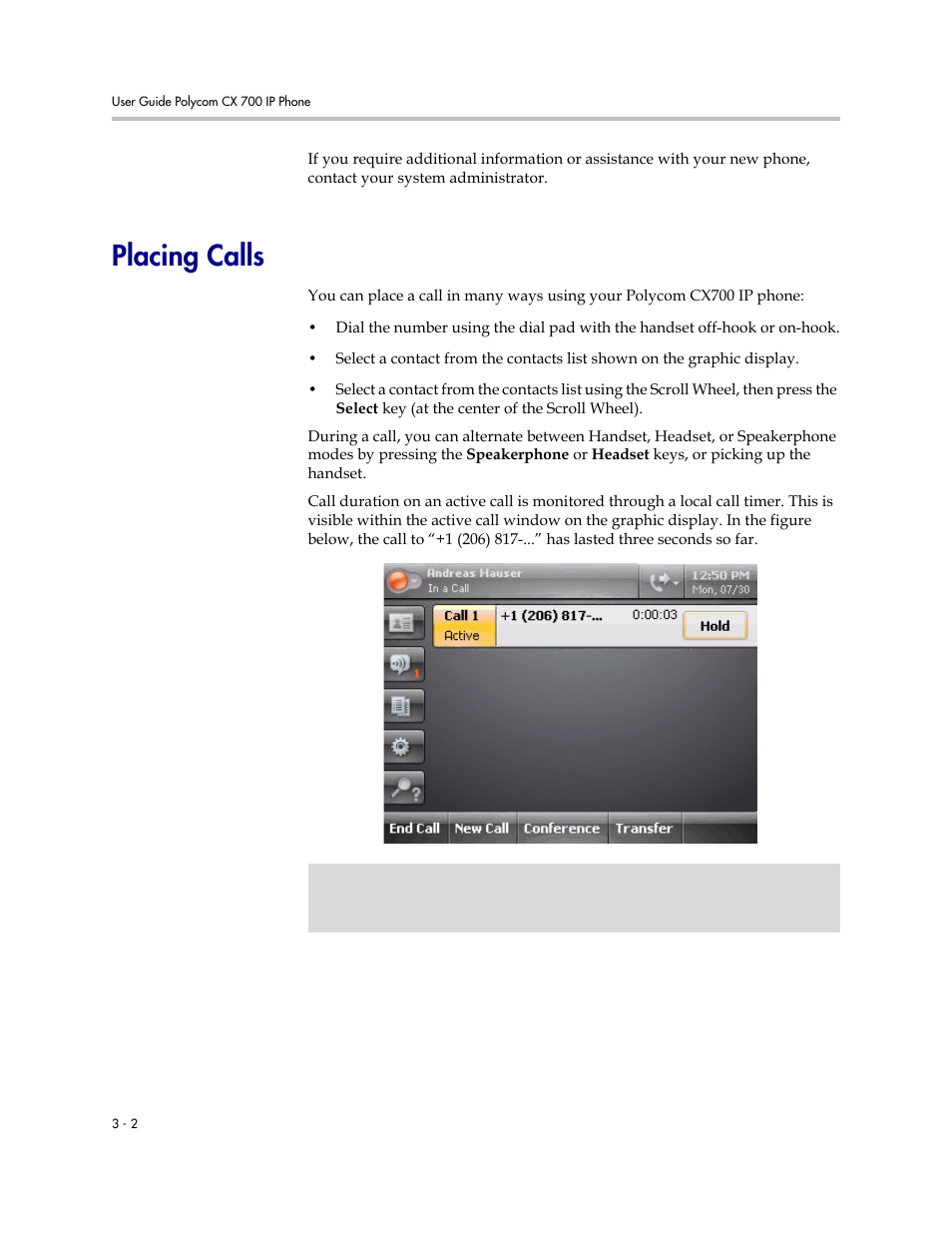 Placing calls, Placing calls –2 | Polycom CX700 User Manual | Page 34 / 62