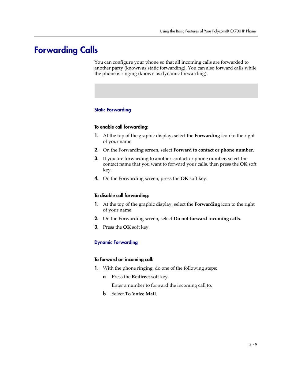 Forwarding calls, Forwarding calls –9 | Polycom CX700 User Manual | Page 41 / 62