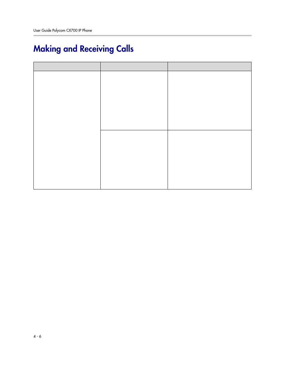 Making and receiving calls, Making and receiving calls –6 | Polycom CX700 User Manual | Page 52 / 62