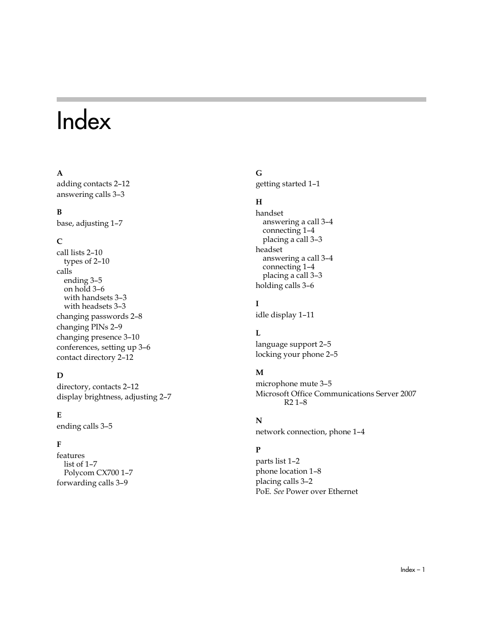 Index | Polycom CX700 User Manual | Page 61 / 62