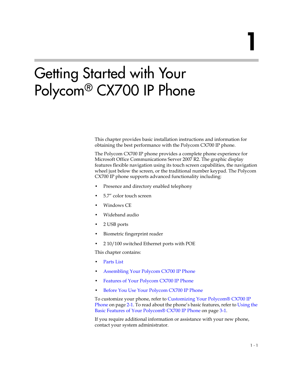 Getting started with your polycom® cx700 ip phone, Getting started with your polycom, Cx700 ip phone | Polycom CX700 User Manual | Page 7 / 62