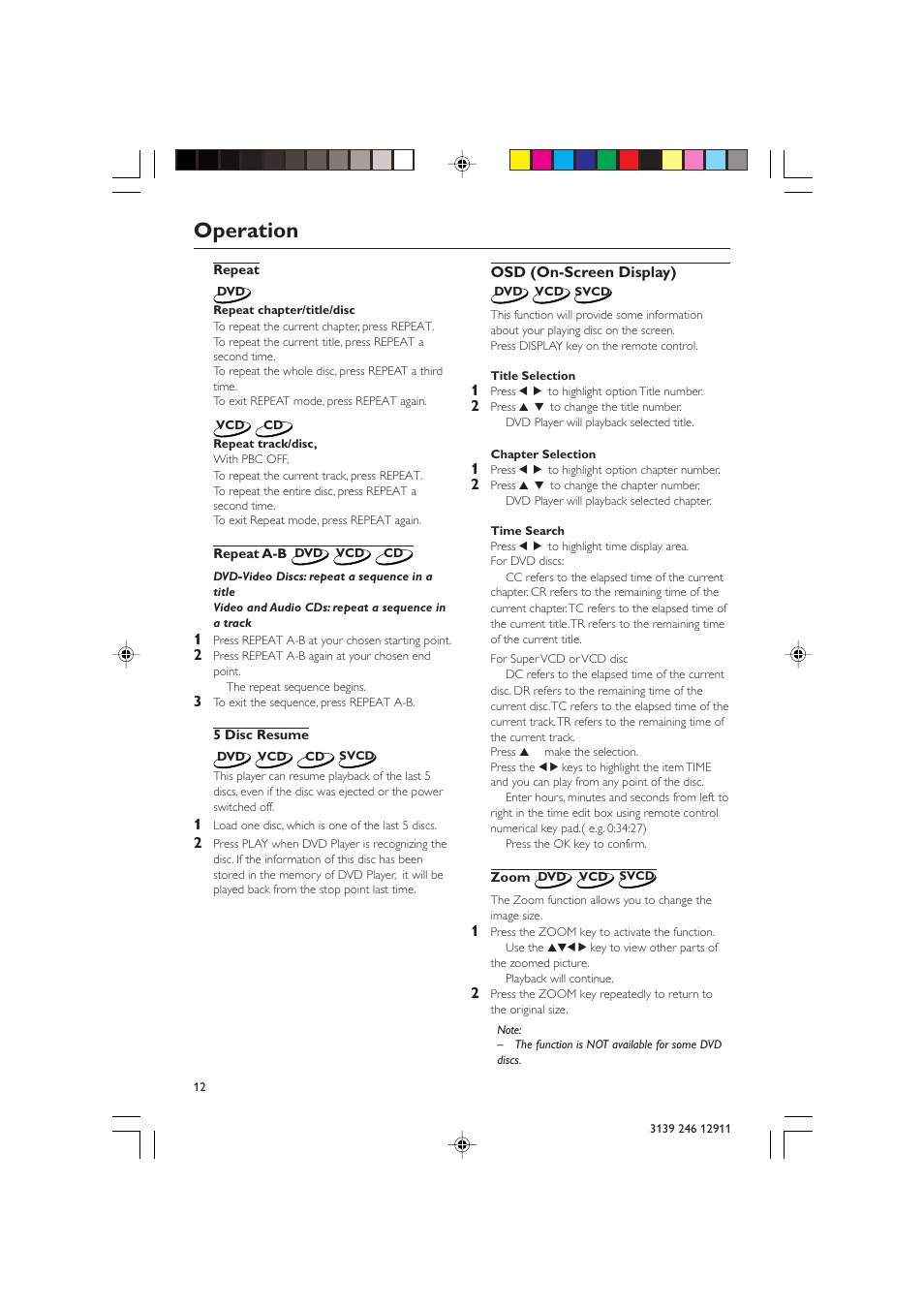 Operation | Polycom DVD 729 User Manual | Page 12 / 31