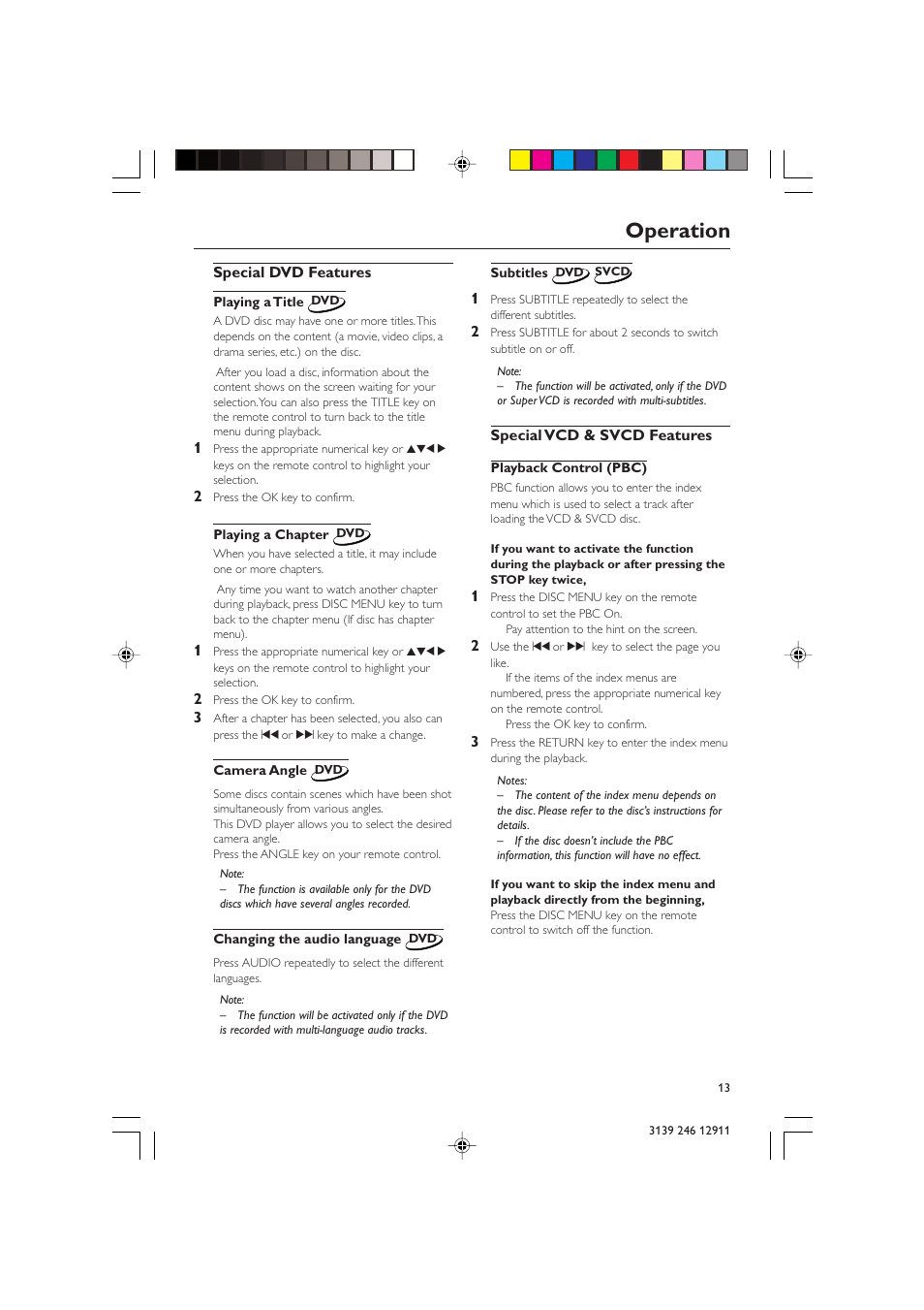 Operation | Polycom DVD 729 User Manual | Page 13 / 31
