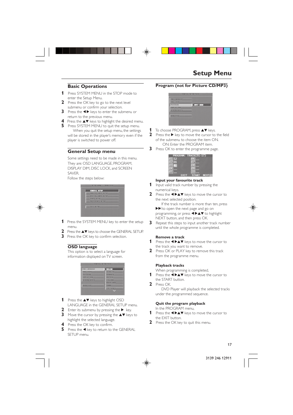 Setup menu | Polycom DVD 729 User Manual | Page 17 / 31