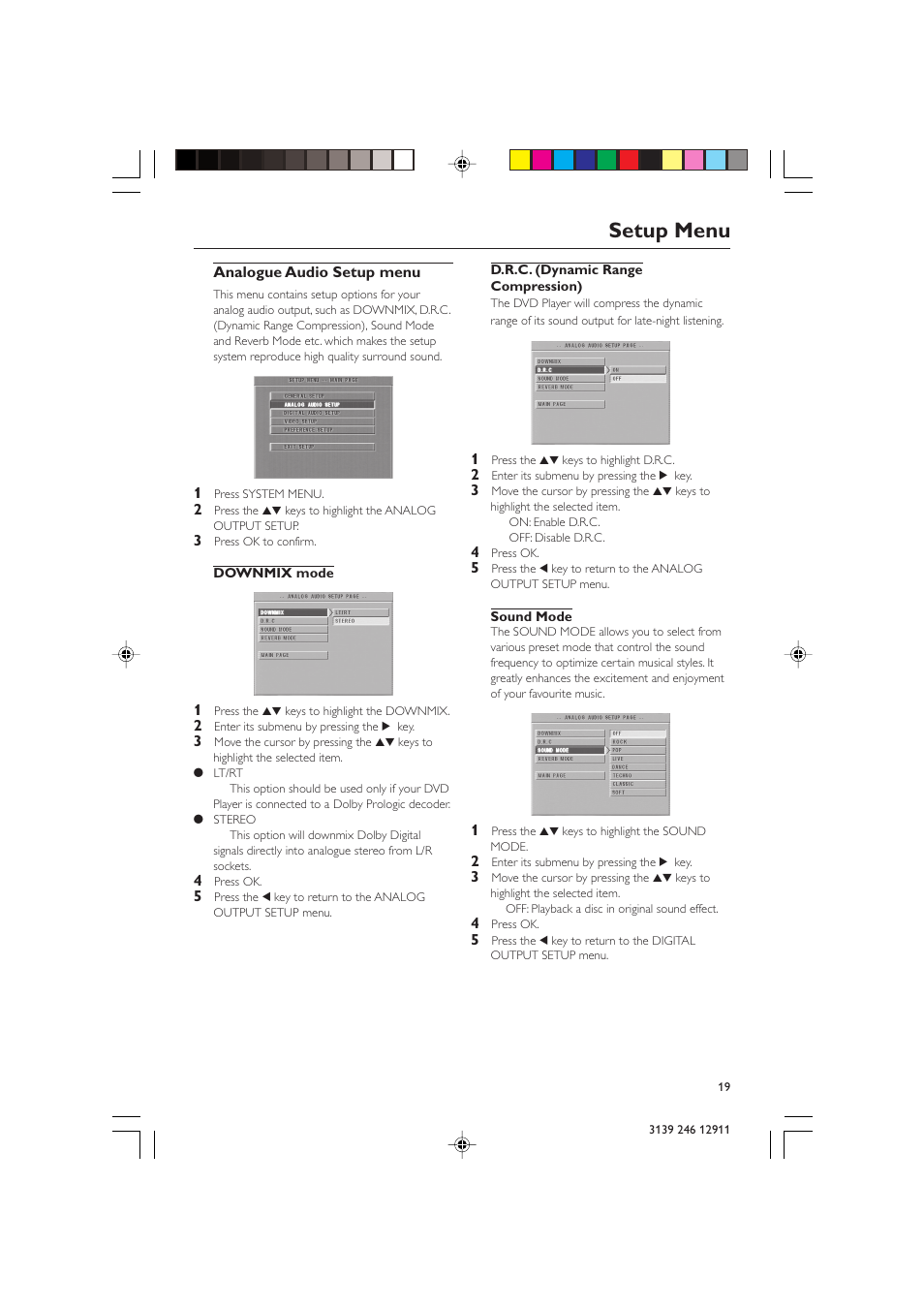 Setup menu | Polycom DVD 729 User Manual | Page 19 / 31