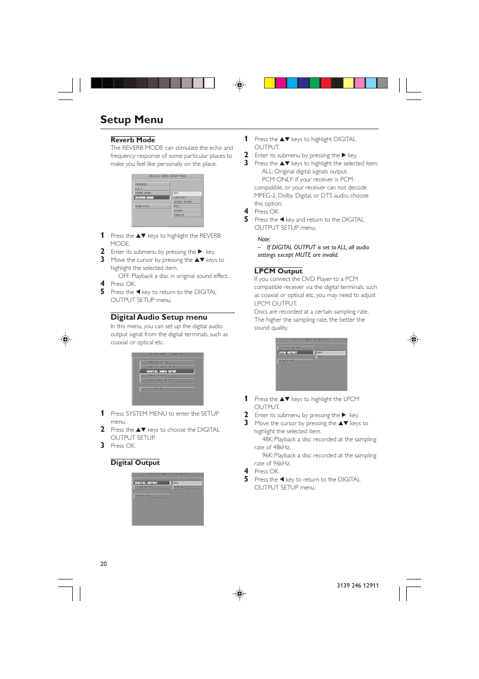 Setup menu | Polycom DVD 729 User Manual | Page 20 / 31