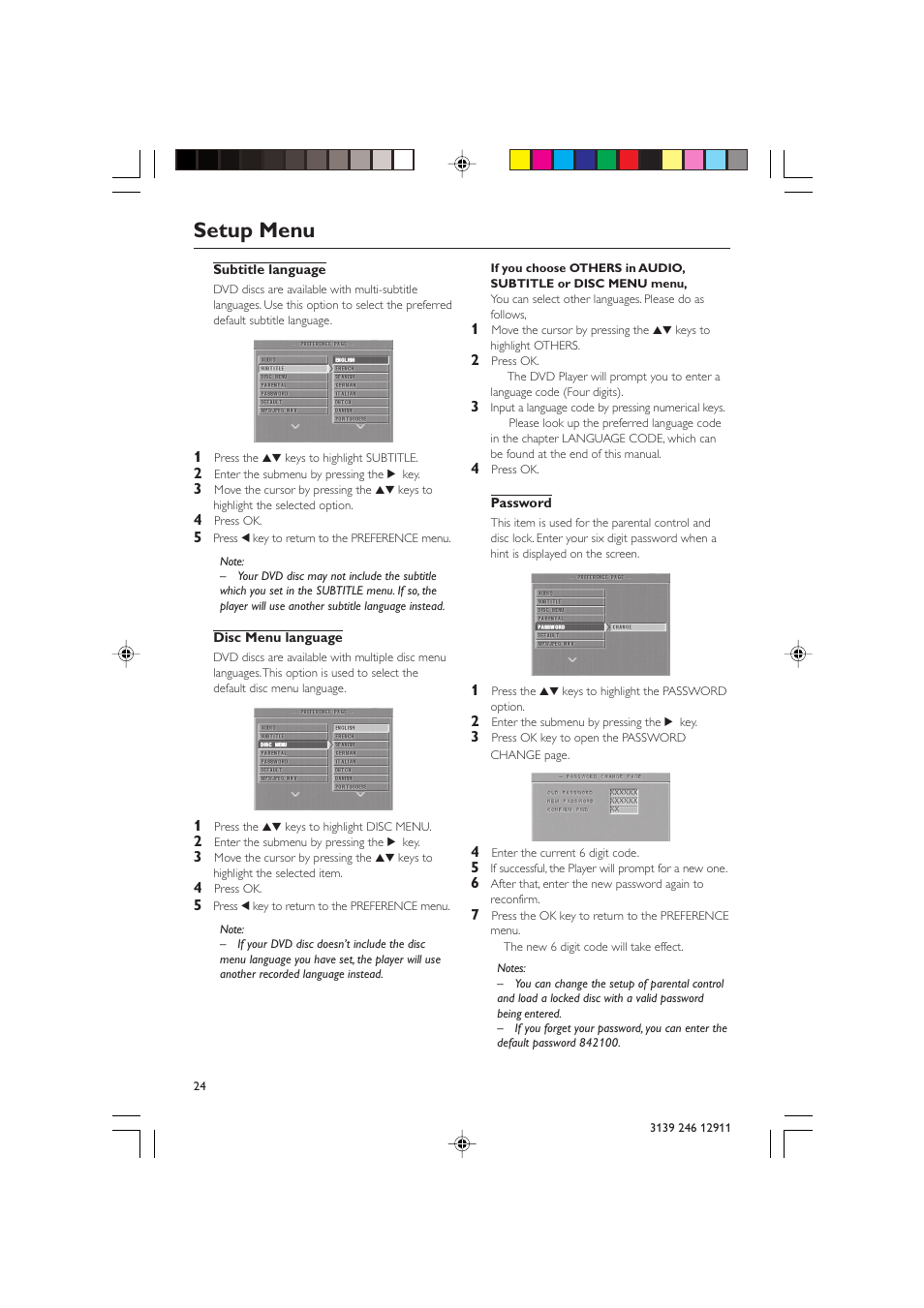 Setup menu | Polycom DVD 729 User Manual | Page 24 / 31