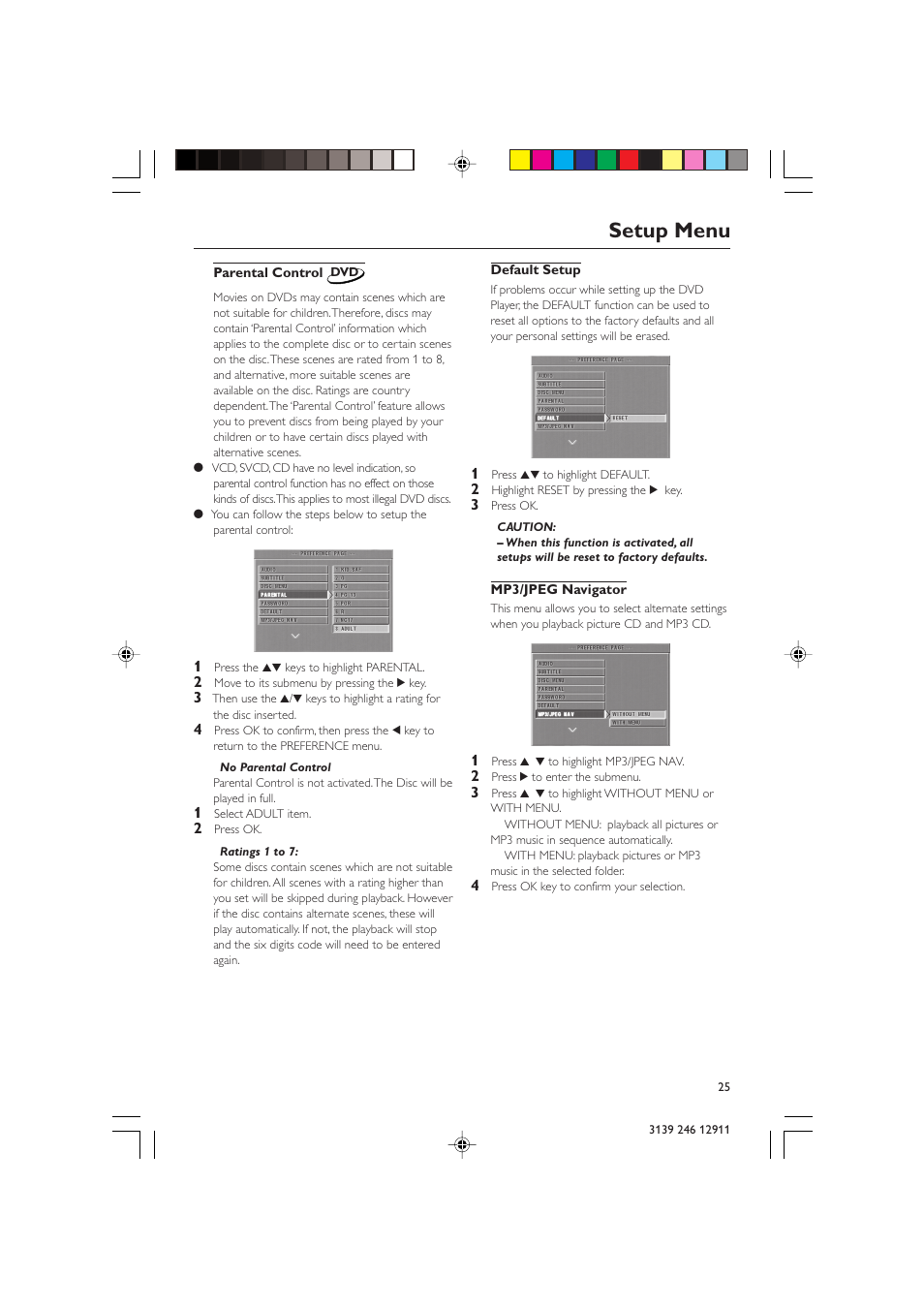 Setup menu | Polycom DVD 729 User Manual | Page 25 / 31