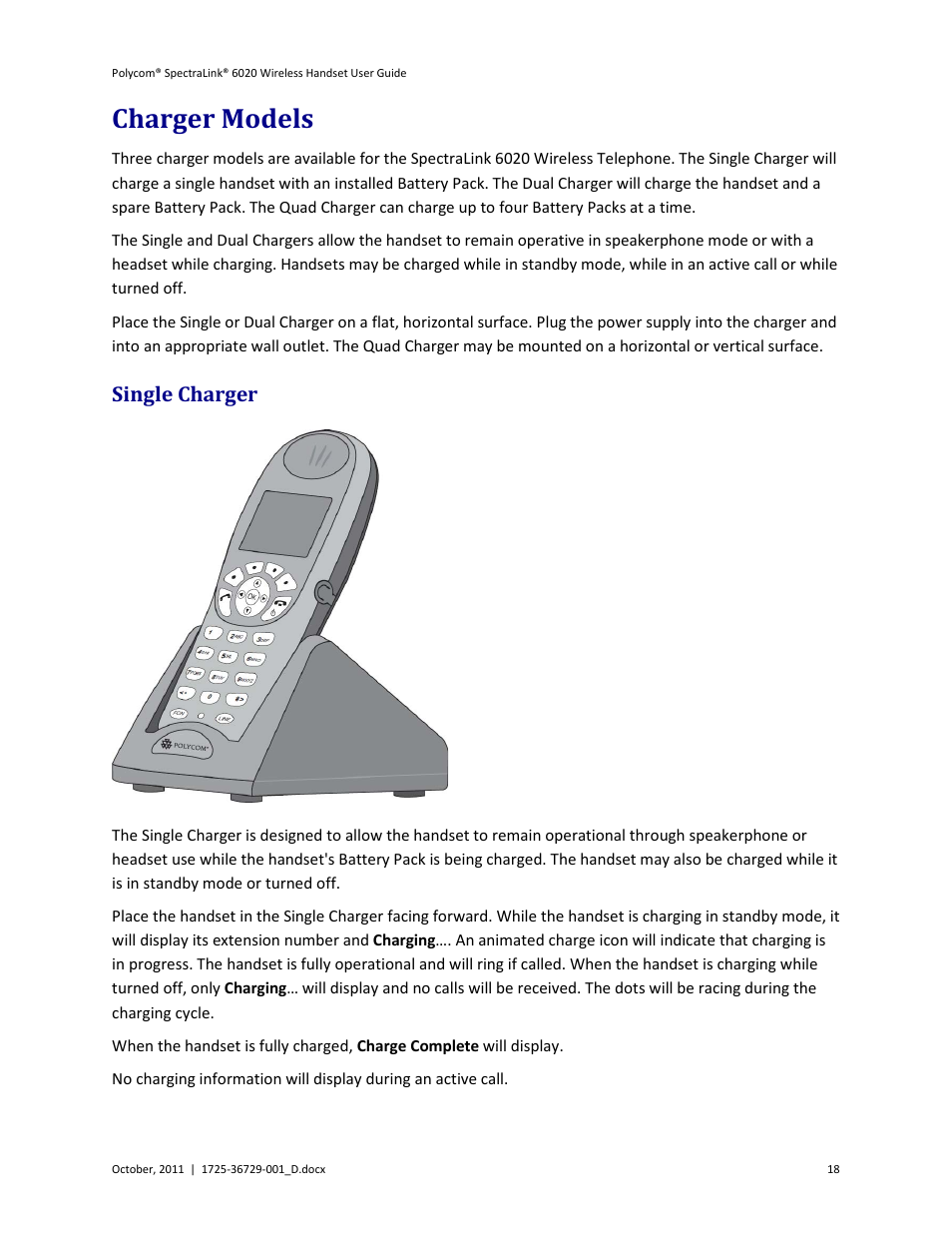 Charger models, Single charger | Polycom SpectraLink 1725-36092-001 User Manual | Page 18 / 38