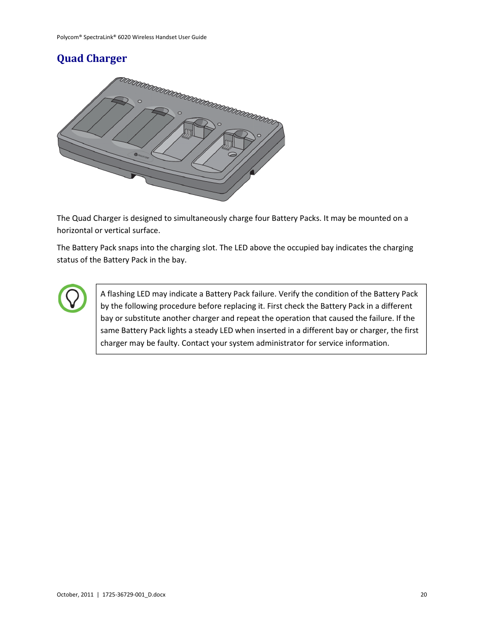 Quad charger | Polycom SpectraLink 1725-36092-001 User Manual | Page 20 / 38