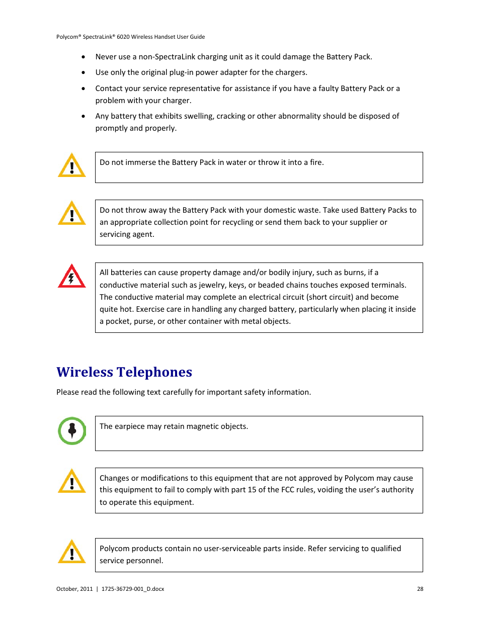 Wireless telephones | Polycom SpectraLink 1725-36092-001 User Manual | Page 28 / 38