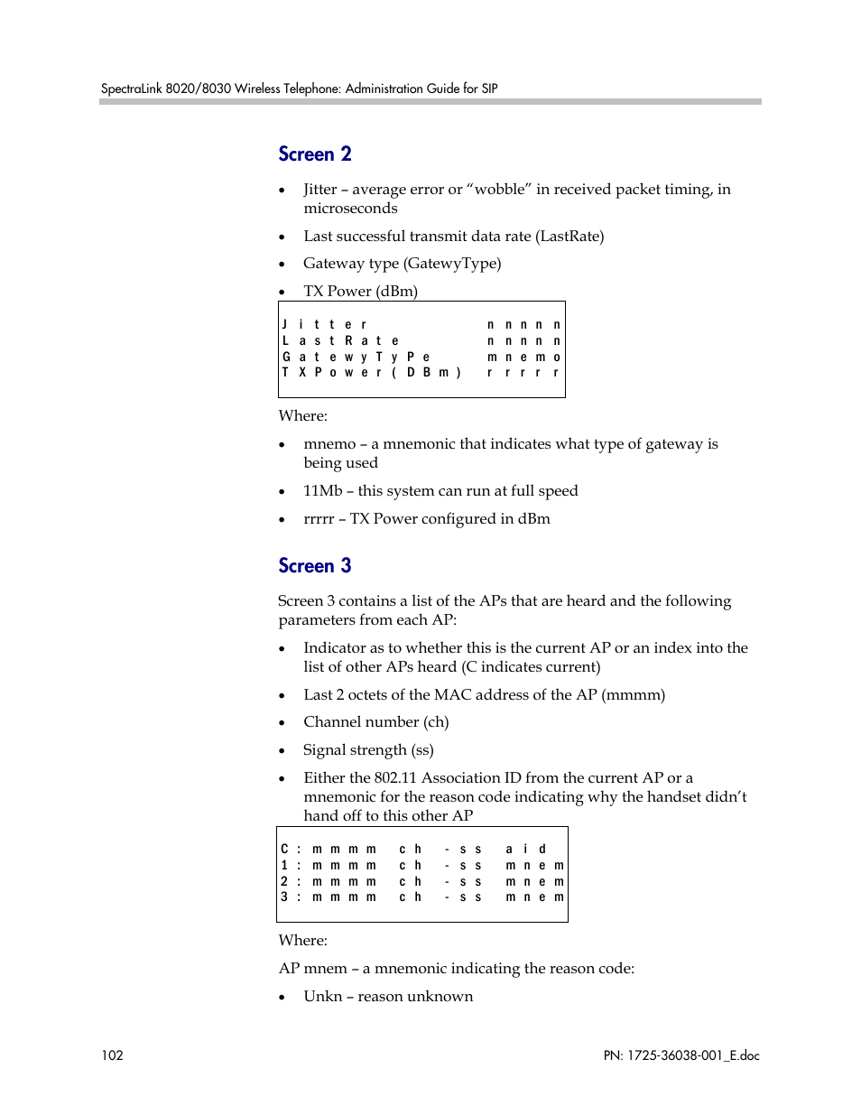 Screen 2, Screen 3 | Polycom SpectraLink 8030 User Manual | Page 102 / 131