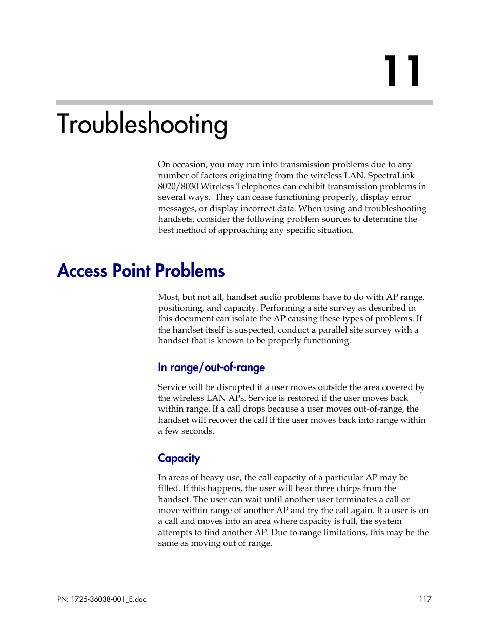 Troubleshooting, Access point problems | Polycom SpectraLink 8030 User Manual | Page 117 / 131