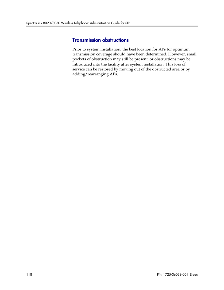 Transmission obstructions | Polycom SpectraLink 8030 User Manual | Page 118 / 131