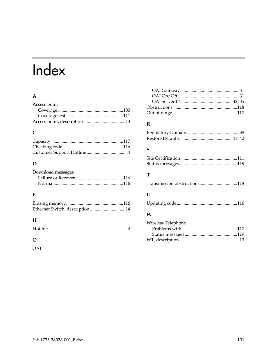Index | Polycom SpectraLink 8030 User Manual | Page 131 / 131