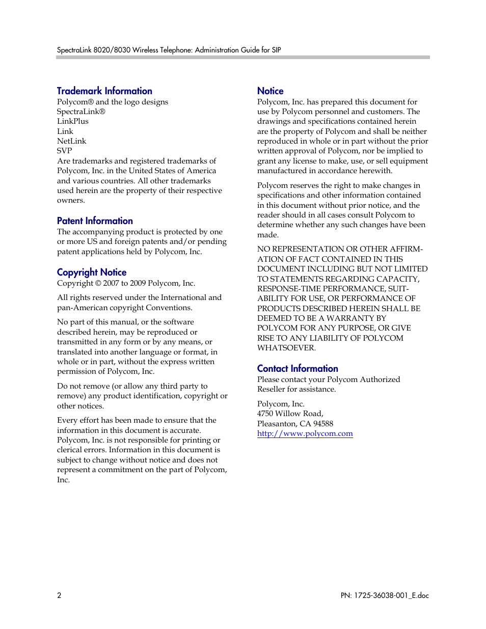 Polycom SpectraLink 8030 User Manual | Page 2 / 131