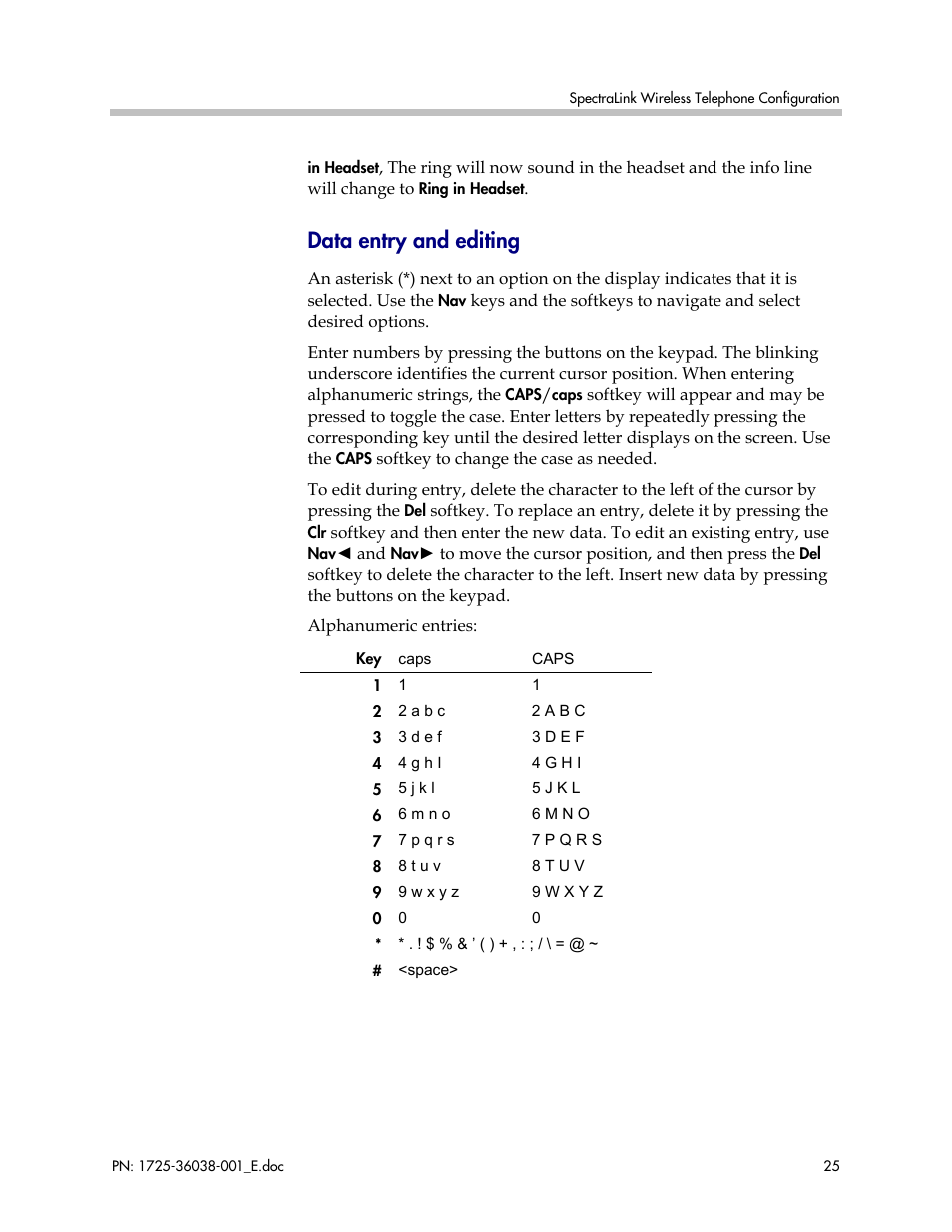 Data entry and editing | Polycom SpectraLink 8030 User Manual | Page 25 / 131