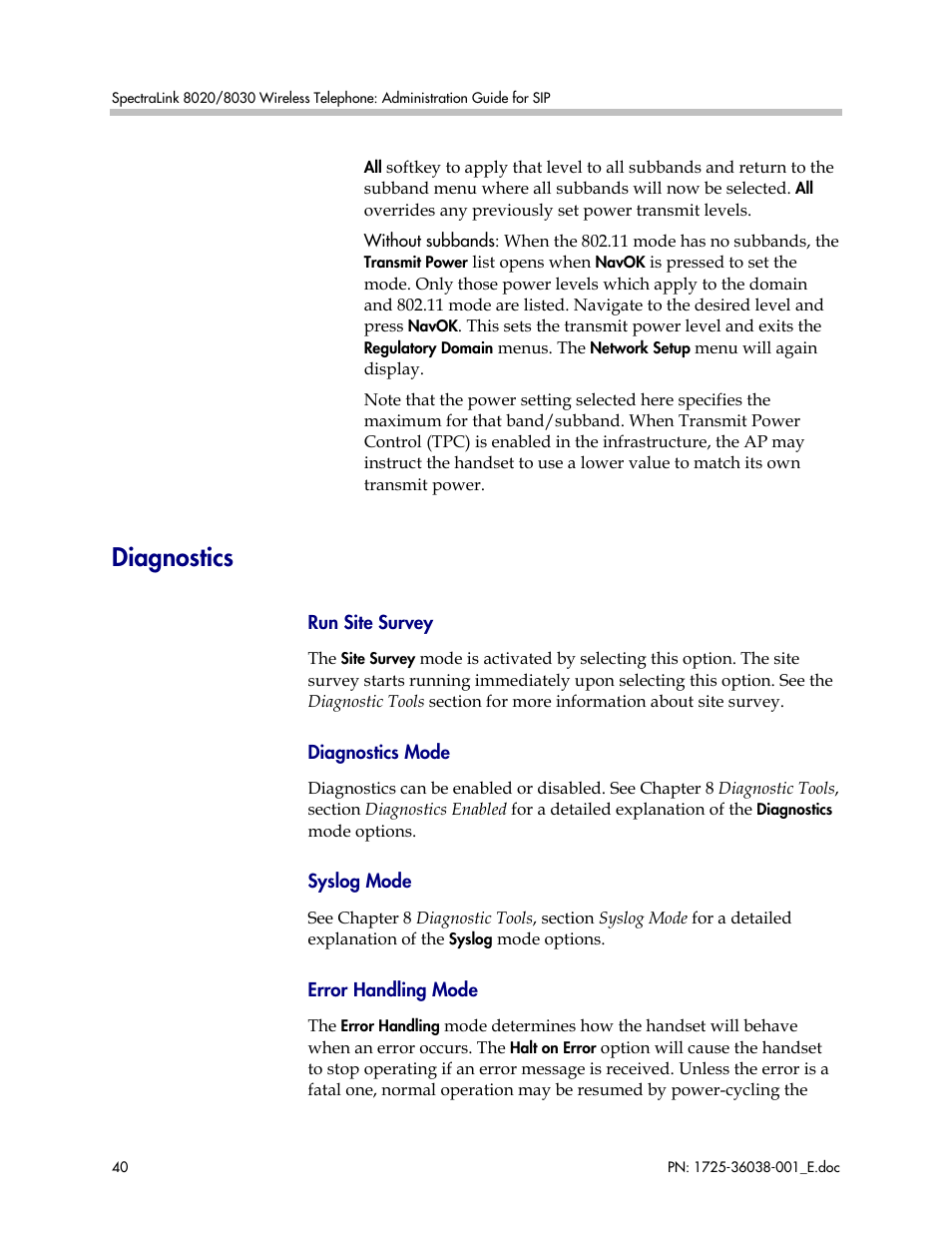 Diagnostics | Polycom SpectraLink 8030 User Manual | Page 40 / 131