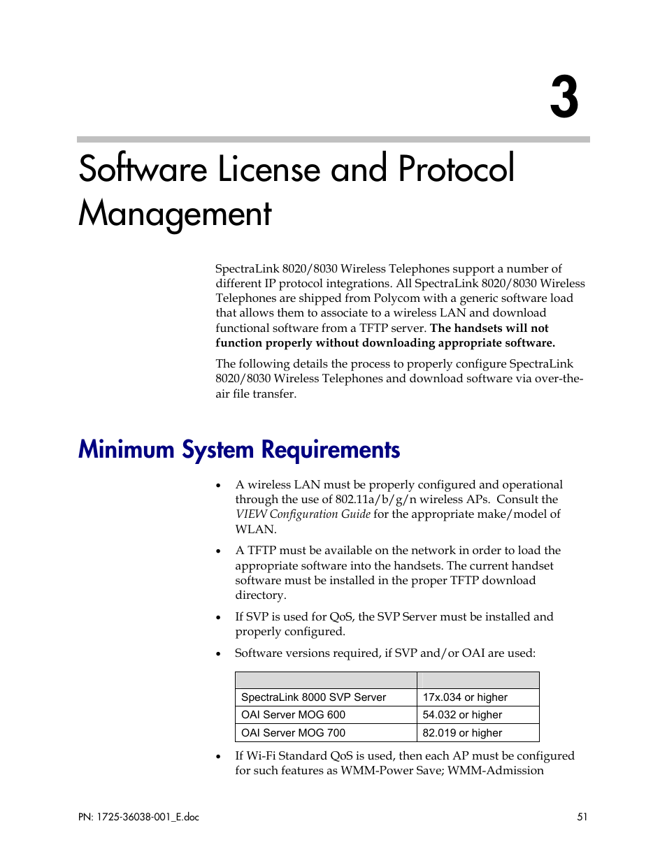 Software license and protocol management, Minimum system requirements | Polycom SpectraLink 8030 User Manual | Page 51 / 131