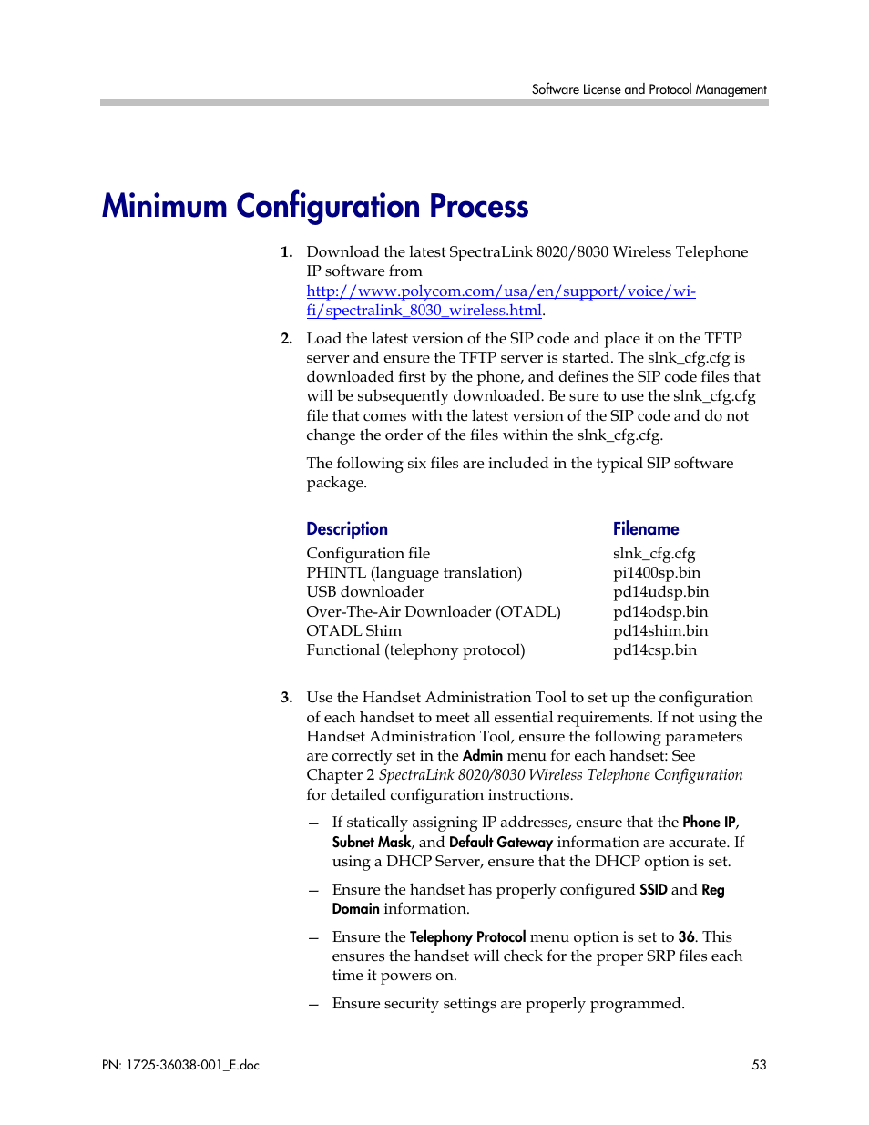 Minimum configuration process | Polycom SpectraLink 8030 User Manual | Page 53 / 131