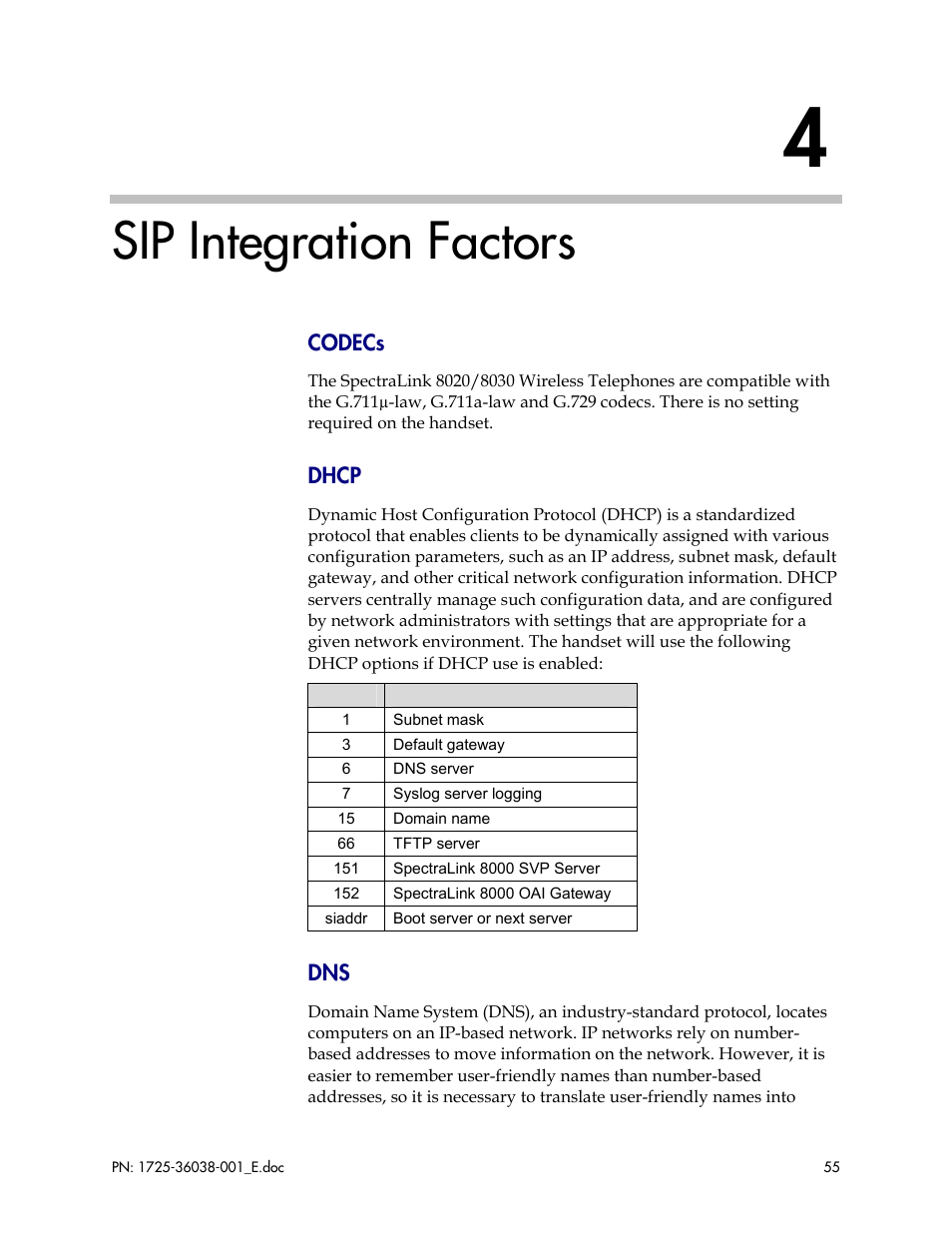 Sip integration factors | Polycom SpectraLink 8030 User Manual | Page 55 / 131