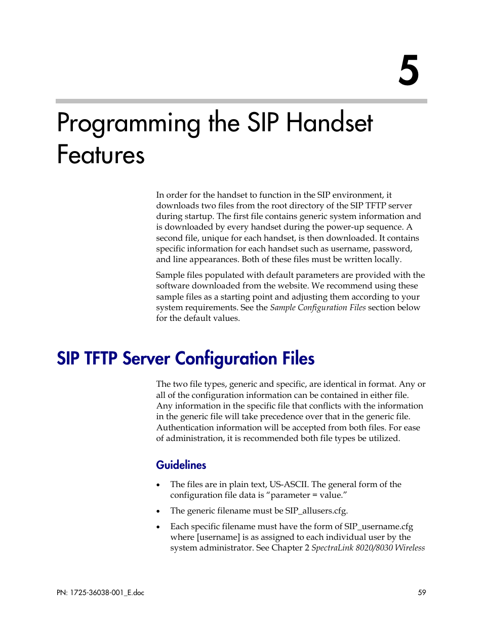 Programming the sip handset features, Sip tftp server configuration files | Polycom SpectraLink 8030 User Manual | Page 59 / 131