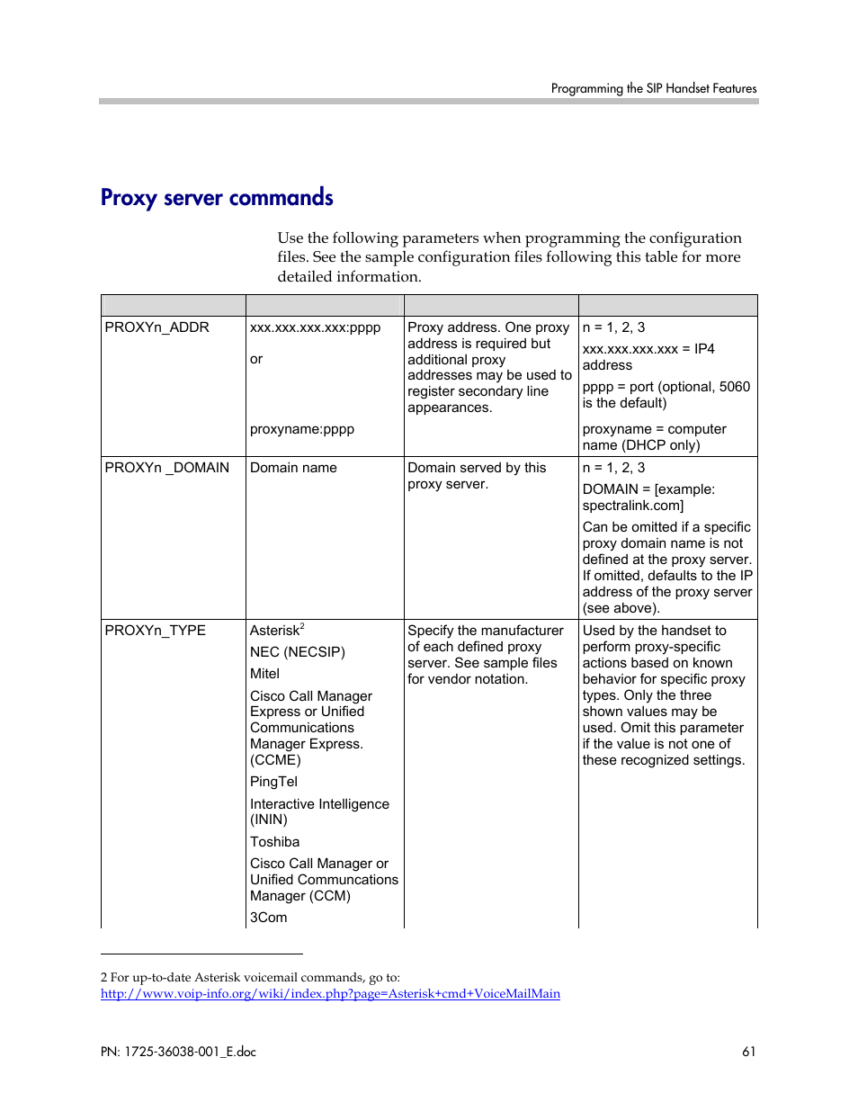 Proxy server commands | Polycom SpectraLink 8030 User Manual | Page 61 / 131