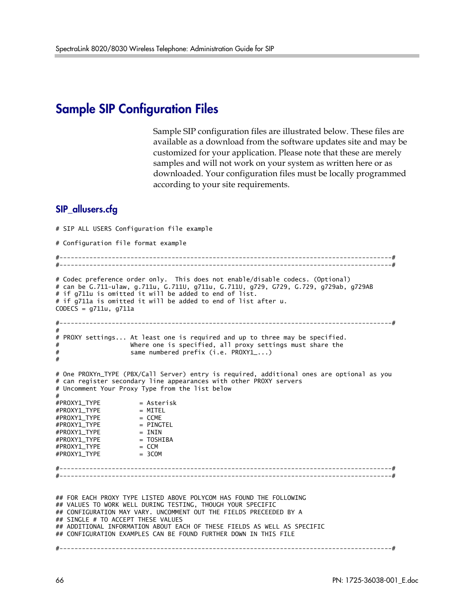 Sample sip configuration files, Sip_allusers.cfg | Polycom SpectraLink 8030 User Manual | Page 66 / 131