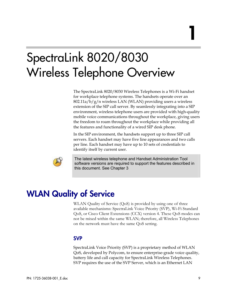 Spectralink 8020/8030 wireless telephone overview, Wlan quality of service | Polycom SpectraLink 8030 User Manual | Page 9 / 131