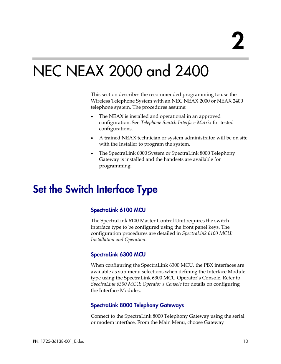 Nec neax 2000 and 2400, Set the switch interface type | Polycom 2000 User Manual | Page 13 / 17