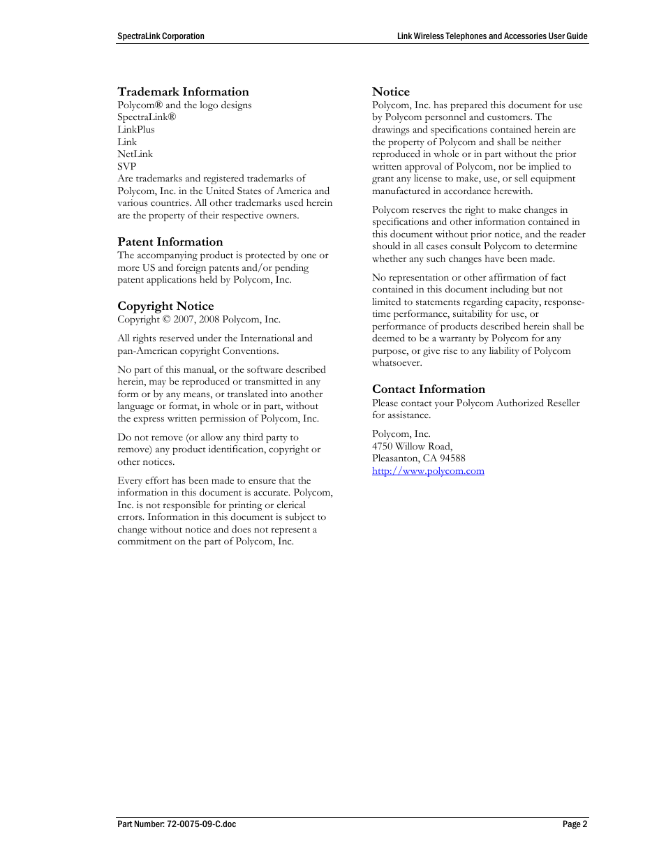 Polycom SpectraLink PTC400 User Manual | Page 2 / 25