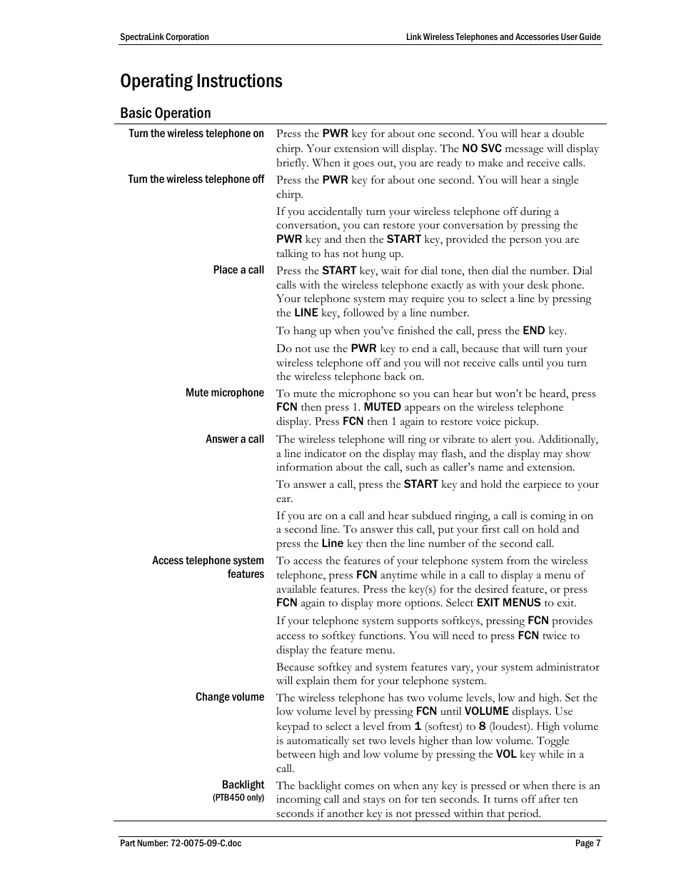 Operating instructions, Basic operation | Polycom SpectraLink PTC400 User Manual | Page 8 / 25