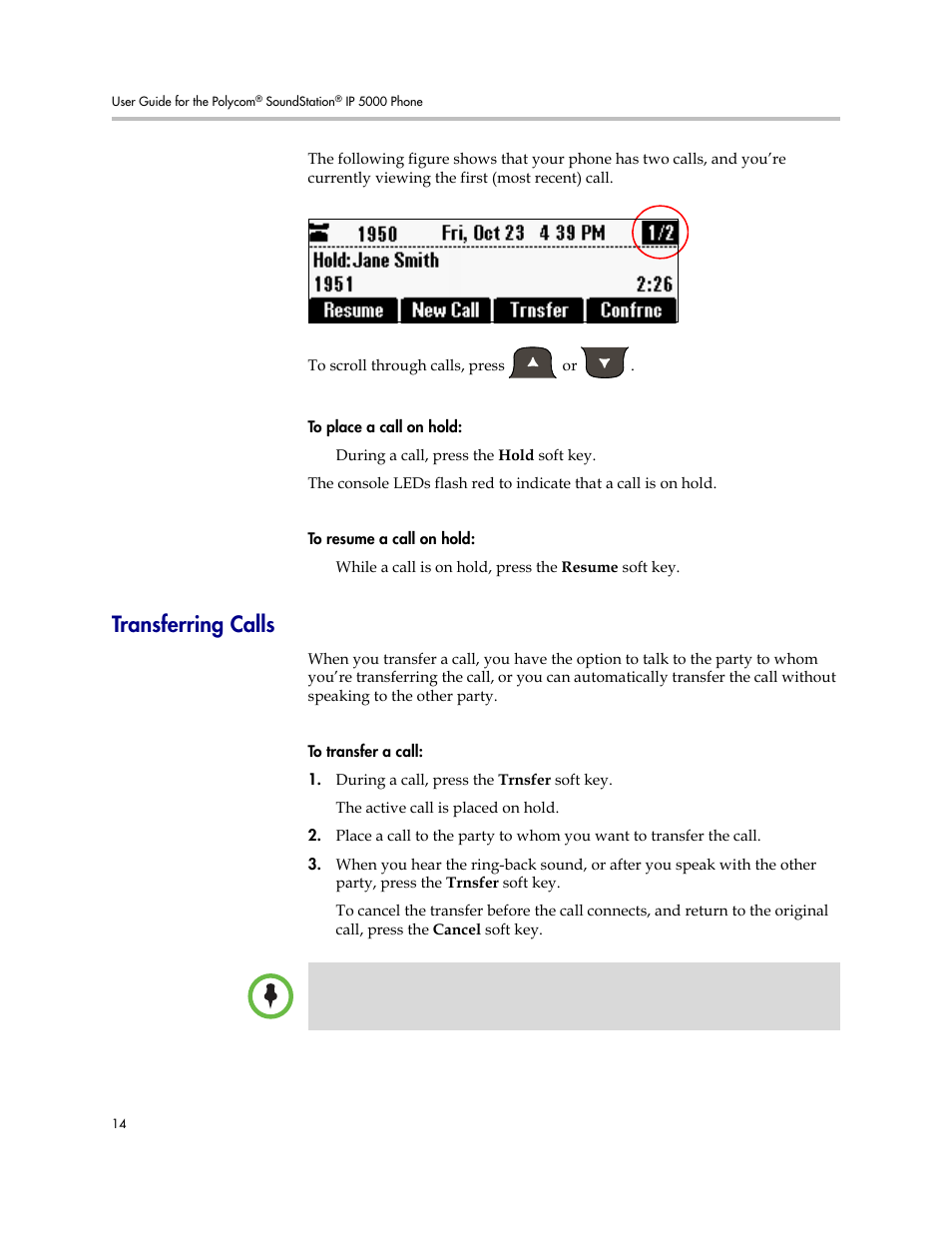 Transferring calls | Polycom SoundStation IP 5000 User Manual | Page 18 / 54