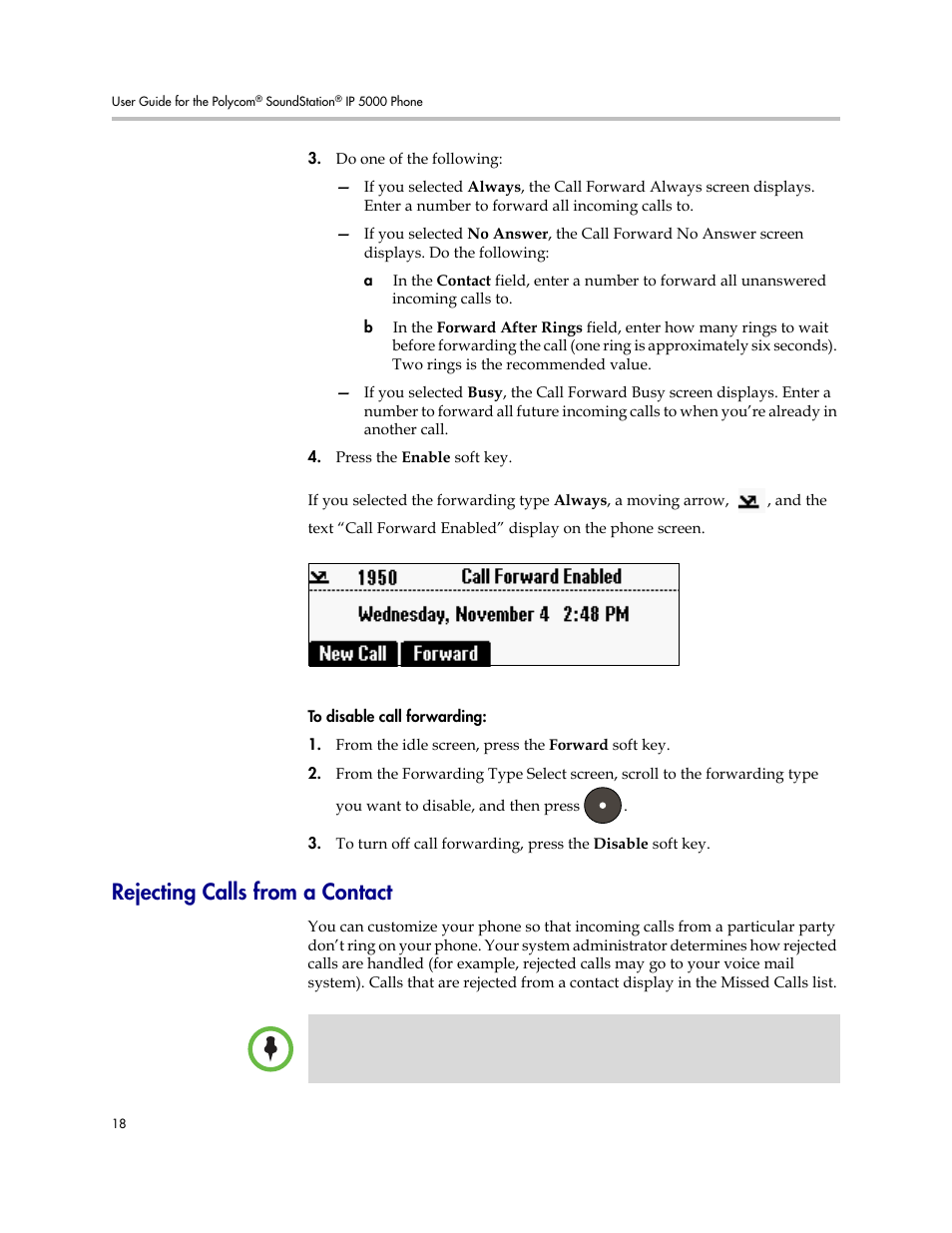 Rejecting calls from a contact | Polycom SoundStation IP 5000 User Manual | Page 22 / 54