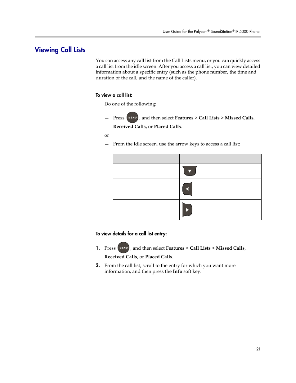 Viewing call lists | Polycom SoundStation IP 5000 User Manual | Page 25 / 54