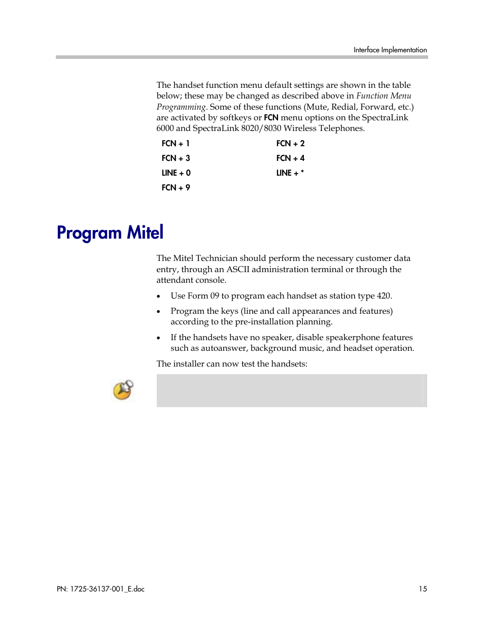 Program mitel | Polycom MITEL SX-200 User Manual | Page 15 / 17