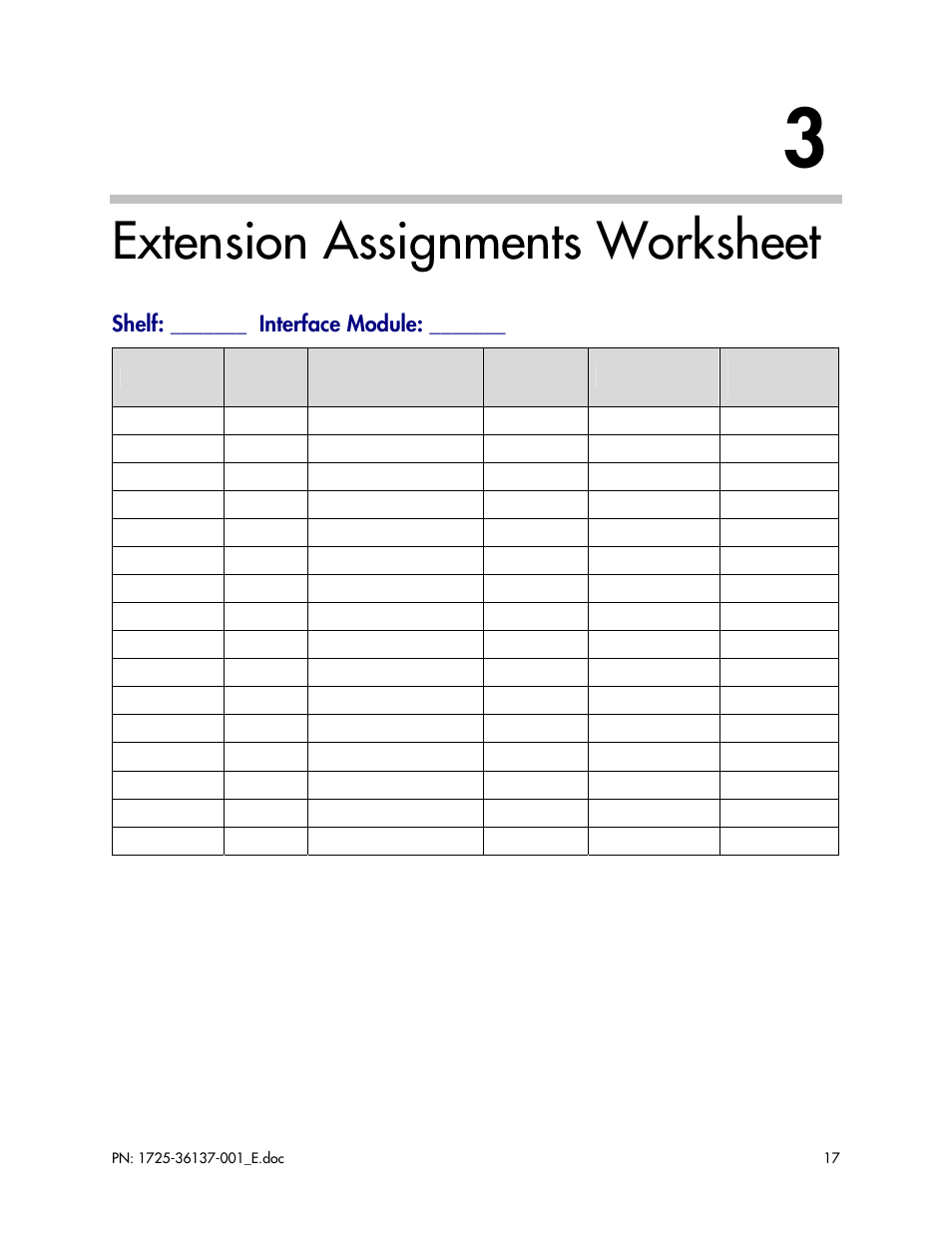 Extension assignments worksheet, Shelf: _______ interface module | Polycom MITEL SX-200 User Manual | Page 17 / 17