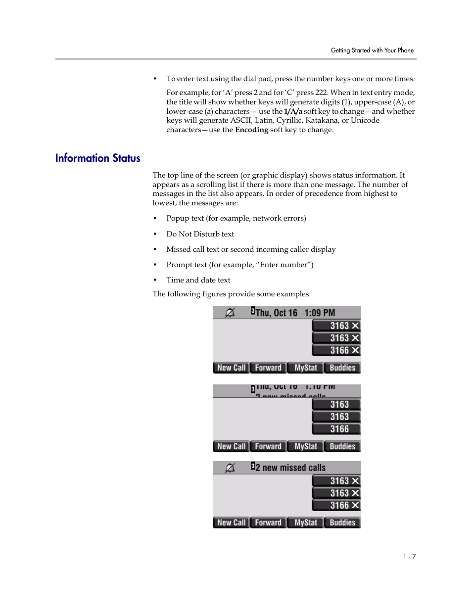 Information status, Information status –7 | Polycom SoundPoint IP 450 User Manual | Page 15 / 84