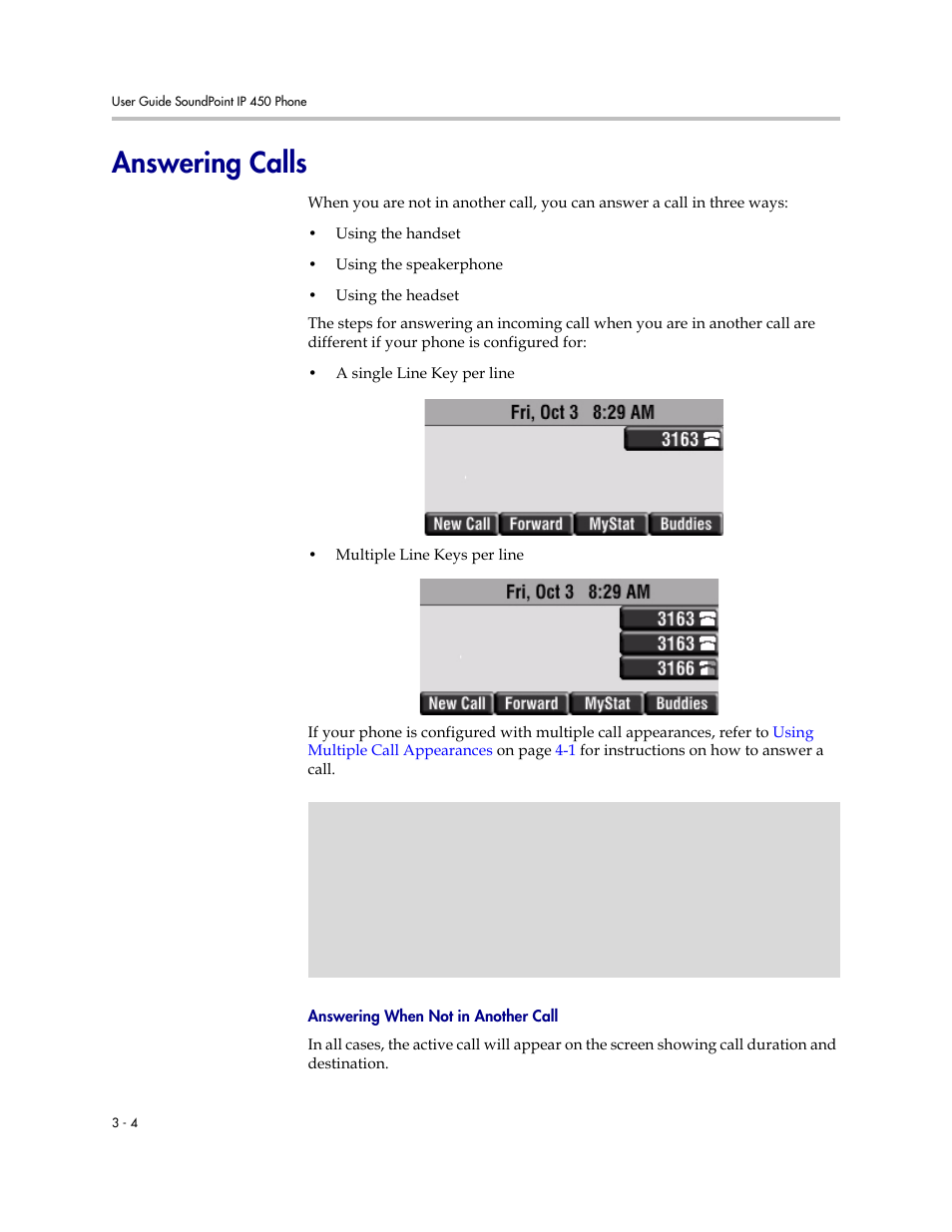 Answering calls, Answering calls –4 | Polycom SoundPoint IP 450 User Manual | Page 42 / 84