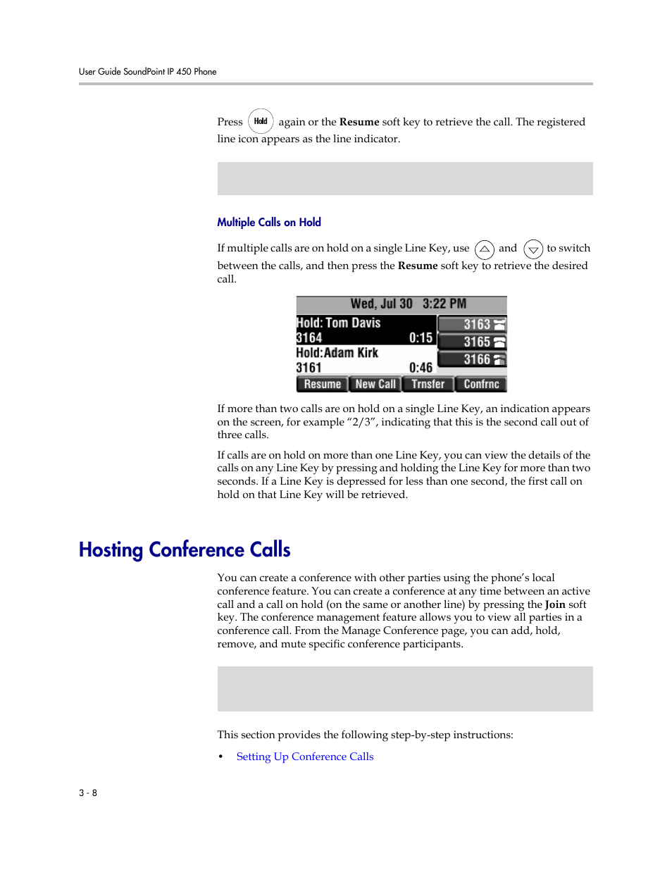 Hosting conference calls, Hosting conference calls –8 | Polycom SoundPoint IP 450 User Manual | Page 46 / 84