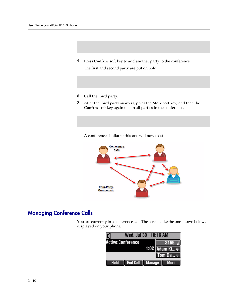 Managing conference calls, Managing conference calls –10 | Polycom SoundPoint IP 450 User Manual | Page 48 / 84